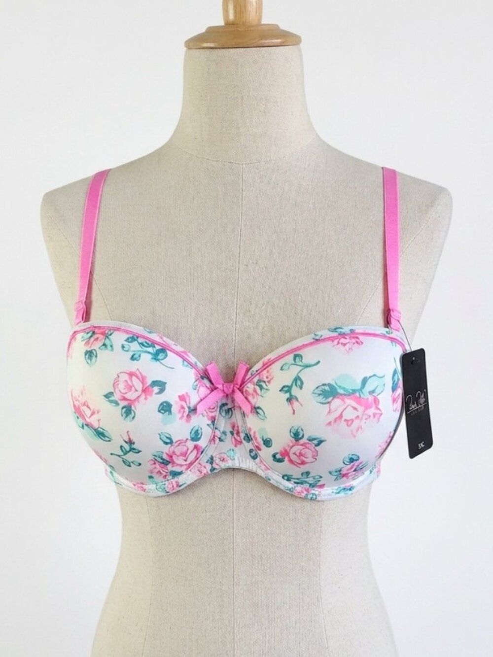 René Rofé NWT White and Pink Rose Floral Bra Women's Size 36C